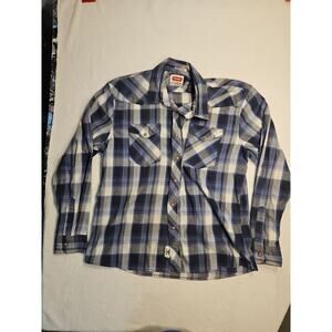 Wrangler Button Up Flex For Comfort Shirt Long Sleeve Blue Plaid XL